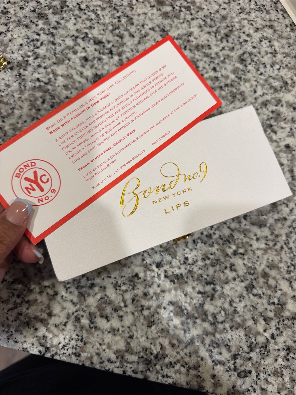 Bond No. 9 New York White Card with Gold Logo and Coral Trim